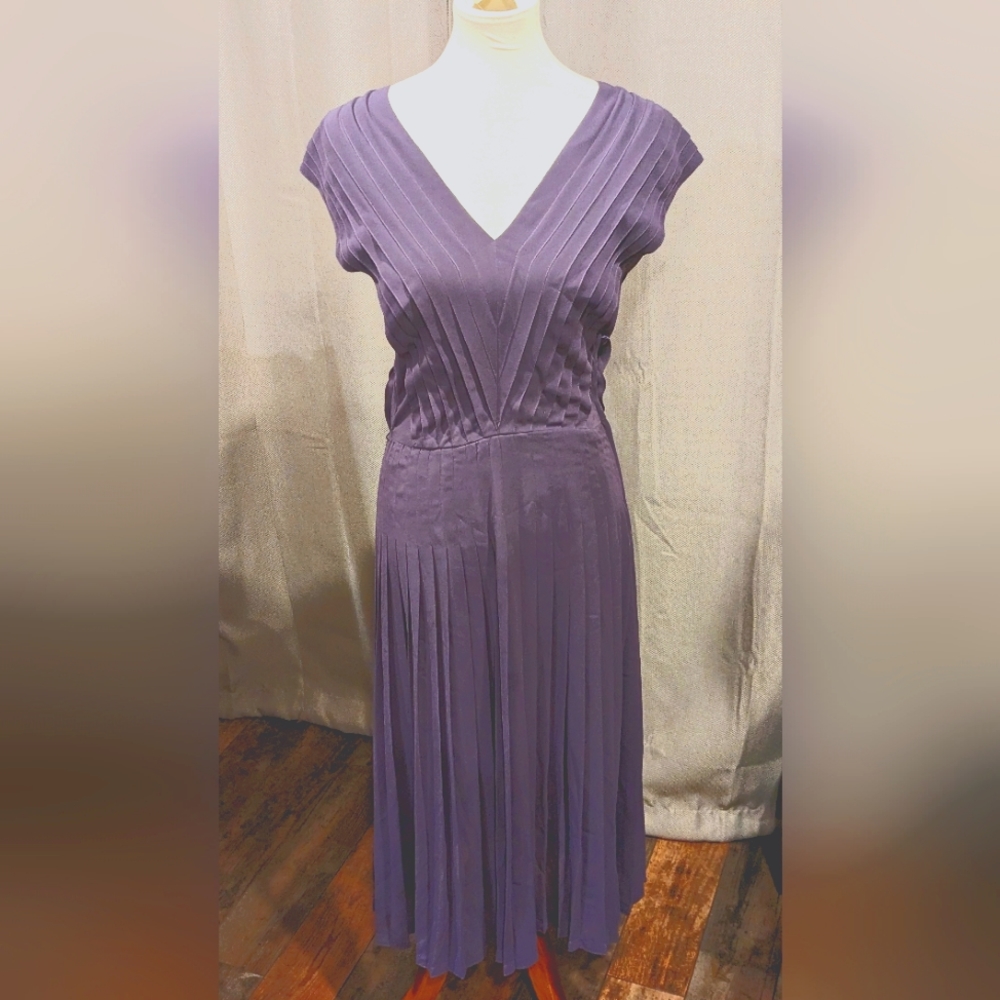 Vintage late 70's Albert Nipon concord pleat chiffon dress- dusty lilac color